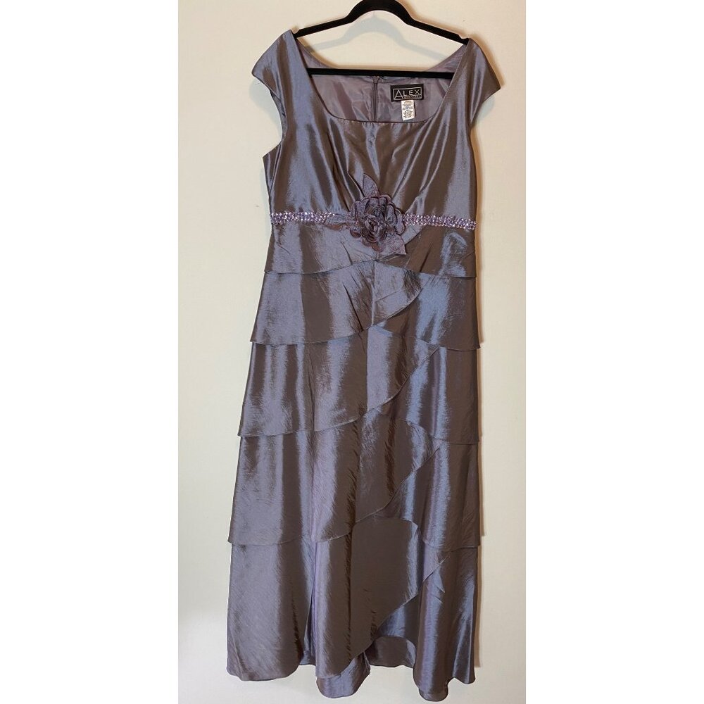 Alex Evenings Formal Midi Dress Tiered Cap Sleeve Lavender Size 14